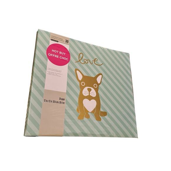 Dog-Themed Scrapbook Album 12x12 Gold Foil Puppy “Love” Design 30 Pages New - Picture 2 of 5